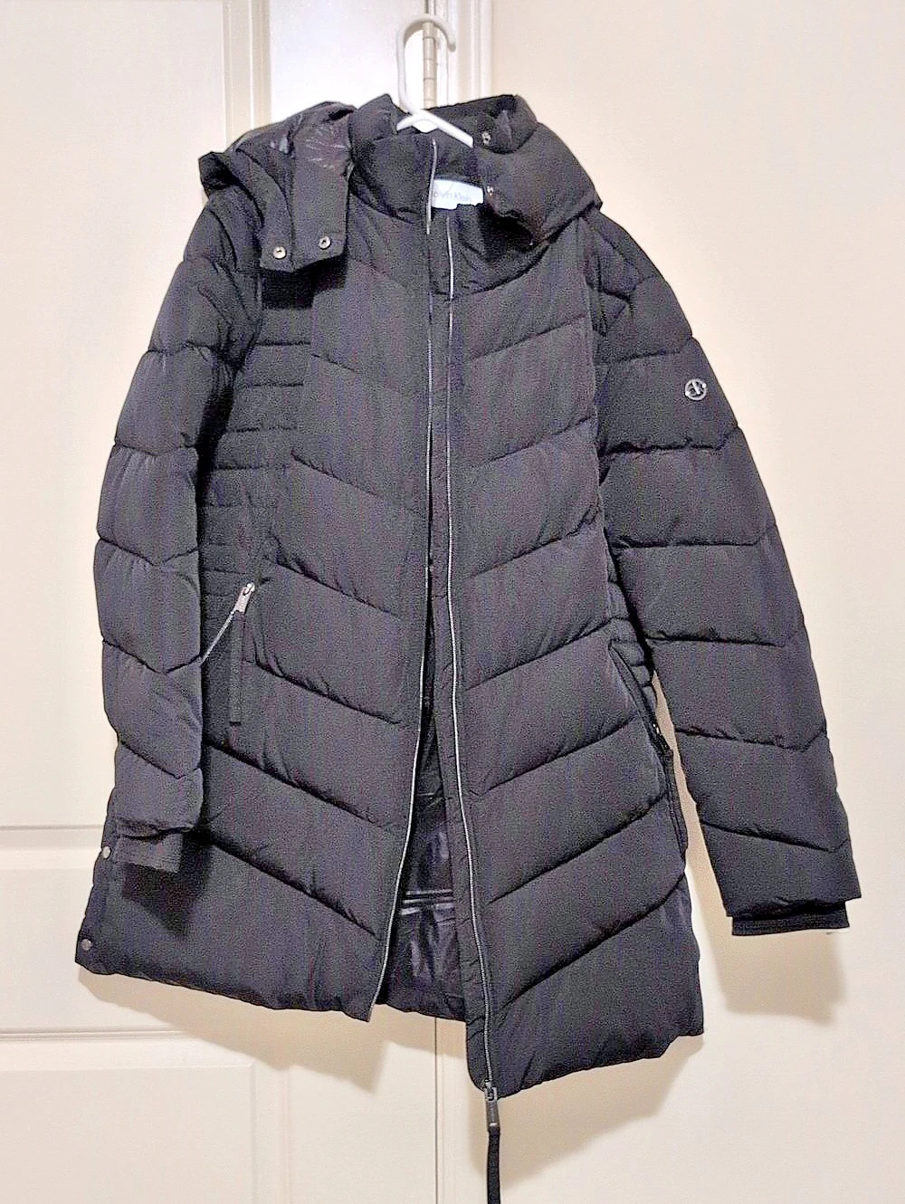 Calvin Klein Water Resistant Chevron Quilted Puffer Jacket Black Puffer Jacket